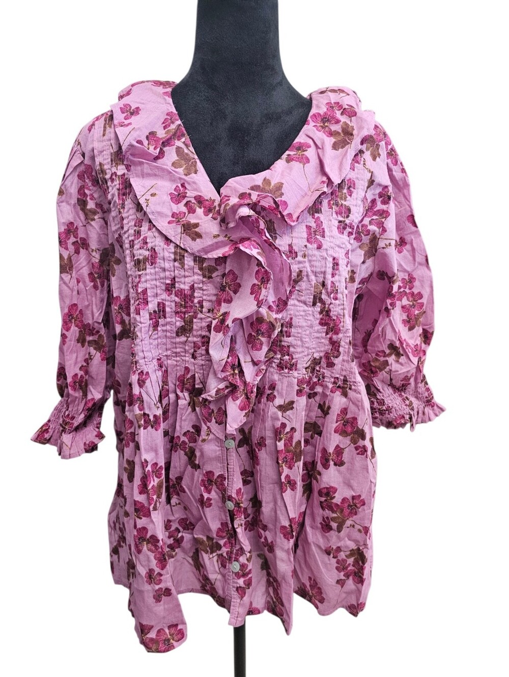 NWOT Ree by The Pioneer Woman Printed Cotton Ruffle Front Blouse Medium - Picture 3 of 8